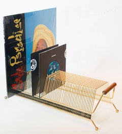Vintage Wire Brass Record Rack Vinyl Record Storage, 1950s