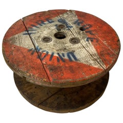 Used "Wire & Rope Union" Stenciled Wooden Spool / Side Table