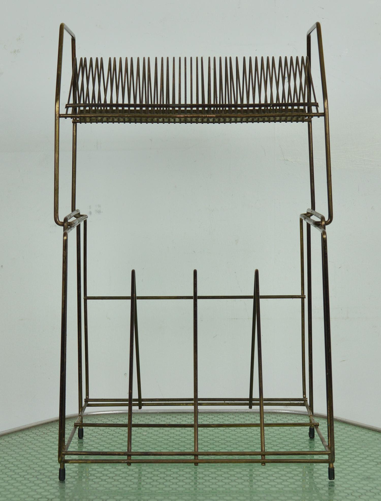 Mid-Century Modern Vintage Wire Work Vinyl Record Rack, 1960s