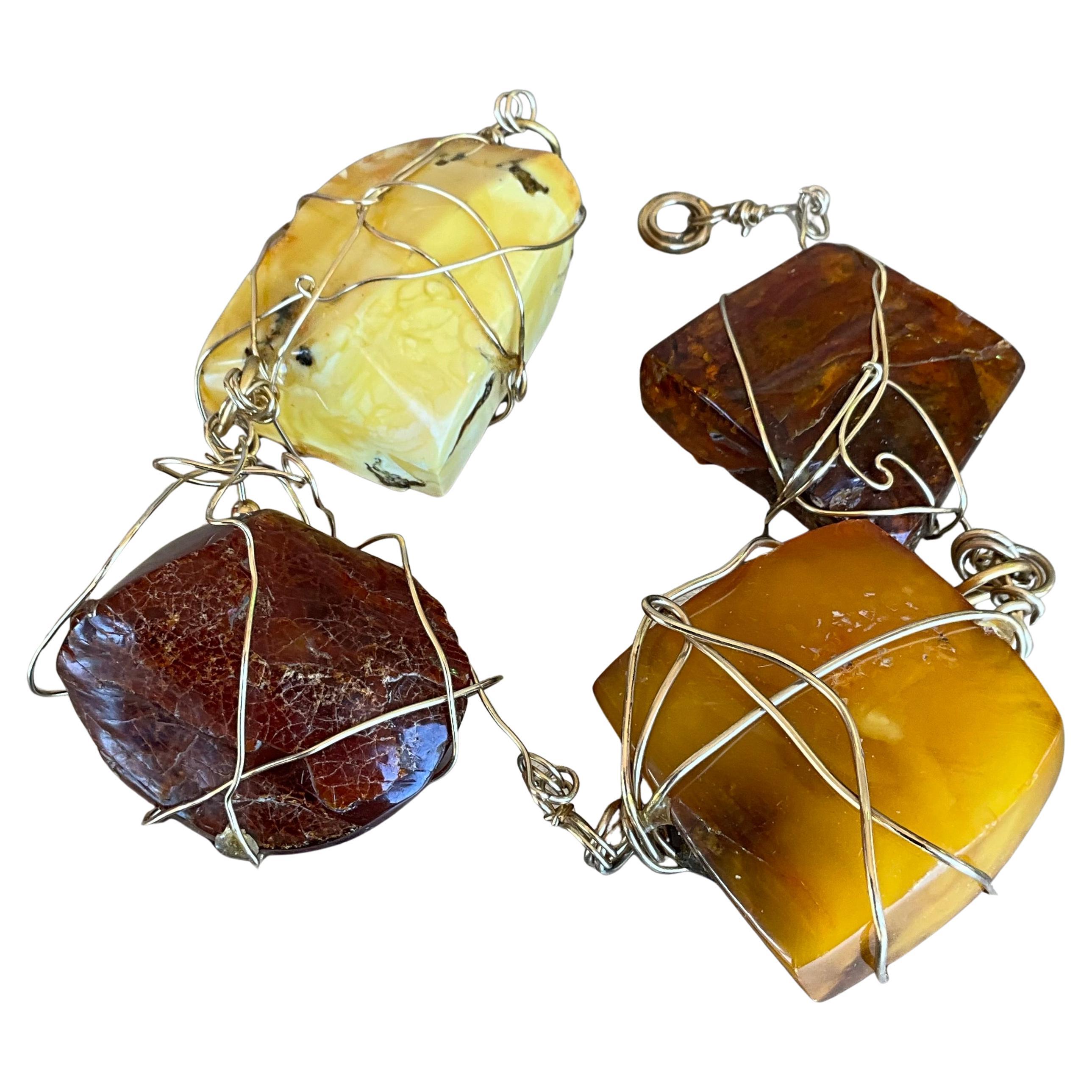 Vintage Wire Wrapped Amber Bracelet Styled After Kazuko Oshima