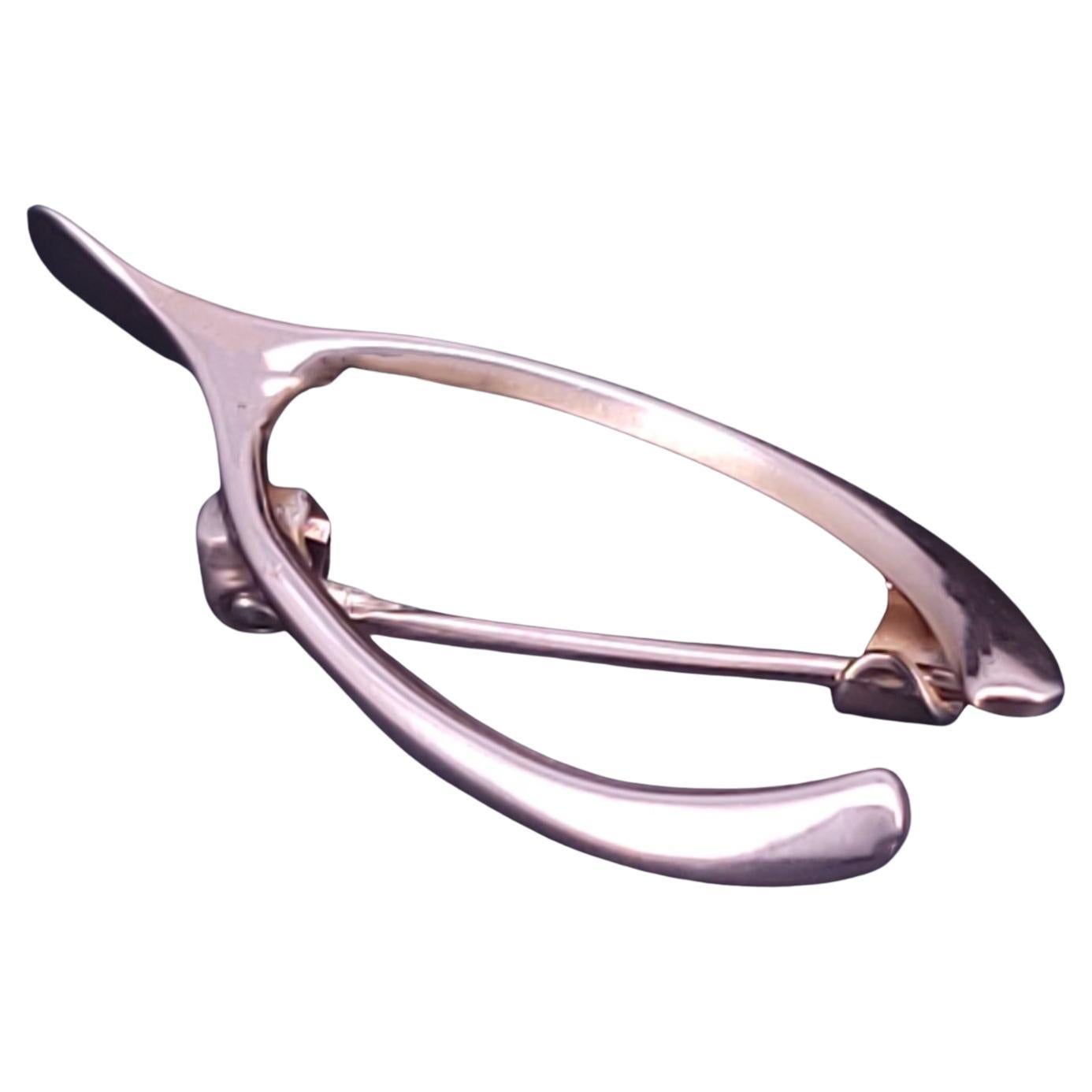 Vintage Wishbone 10k Yellow Gold Brooch