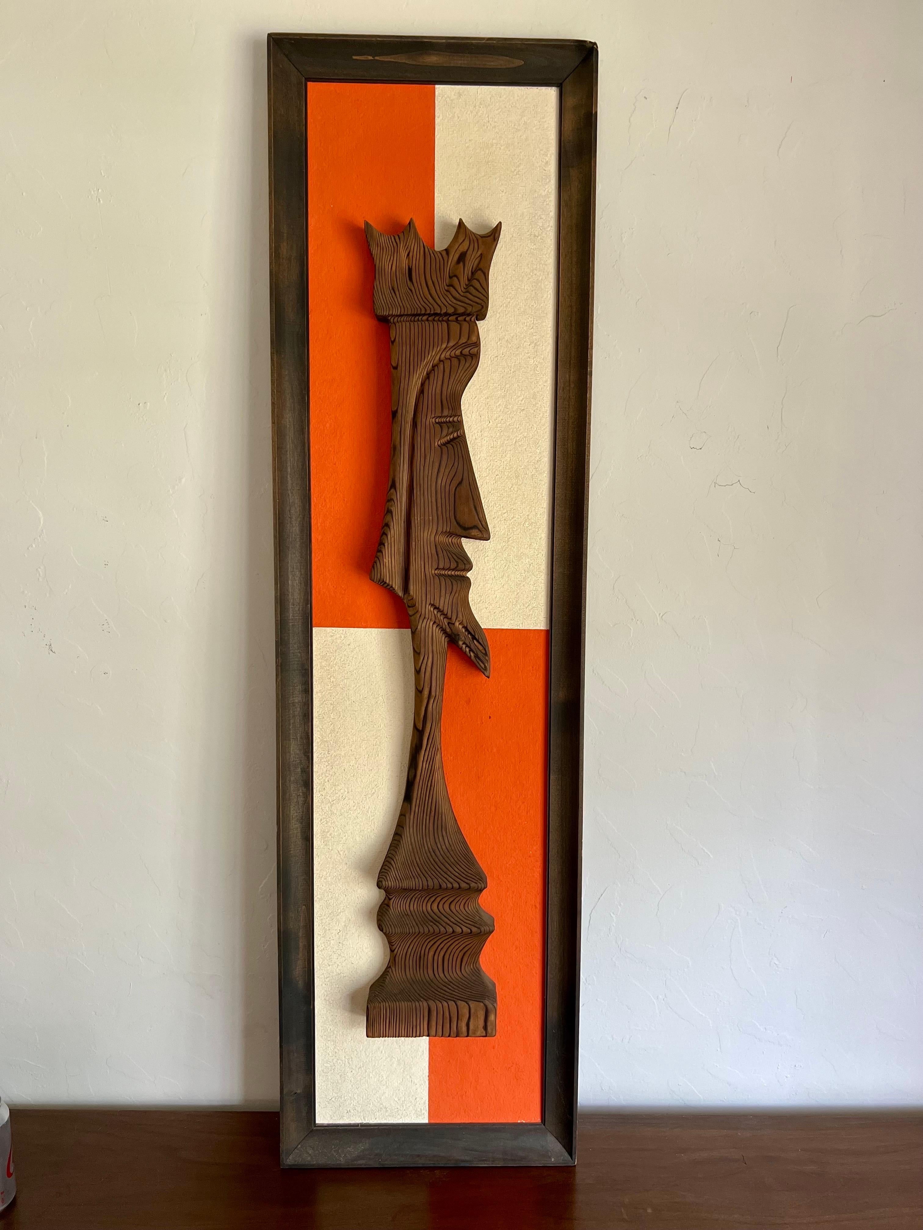 Vintage king wall hanging by Witco. Carved out of solid cypress in Witco’s signature style and mounted to painted board with a solid wood frame. Is completely original and in fantastic condition.