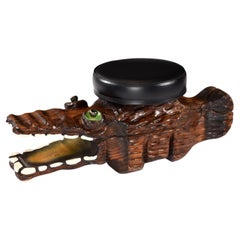Vintage Witco Tiki Carved Cedar Wood Alligator Bench Footstool Ottoman