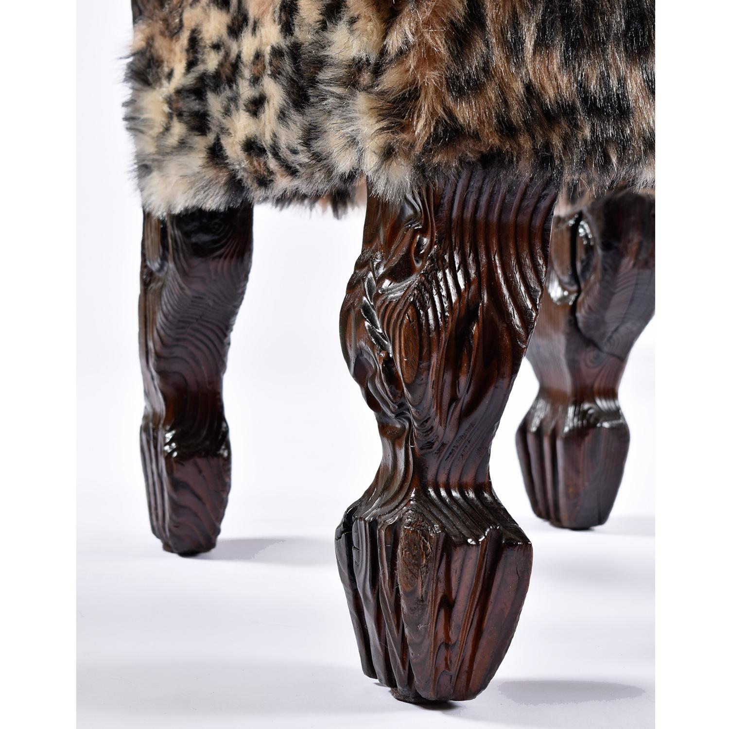Chaises à dossier haut vintage Witco Tiki King Throne sculptées à la main en fausse fourrure léopard en vente 1