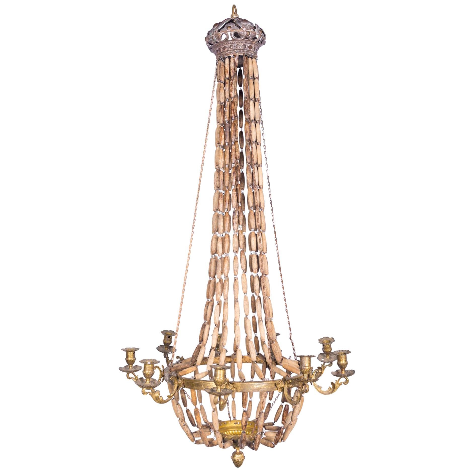 Vintage with 19th Century Metal Details and Vintage Beads Chandelier