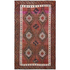 Vintage with Even Wear Persian Shiraz Abrash Worn Down Hand Knotted Rug