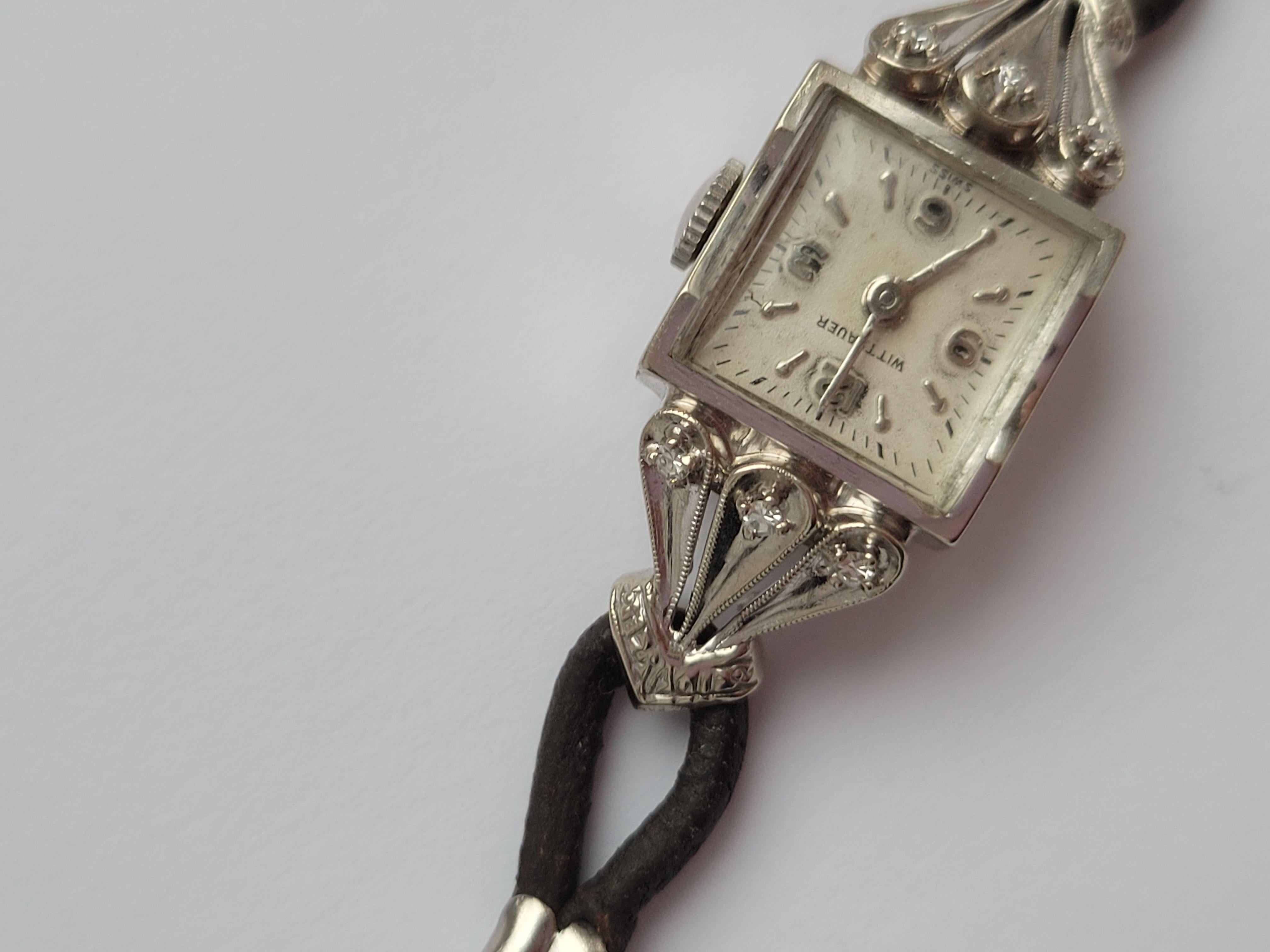 Brilliant Cut Vintage Wittnauer 14 Karat White Gold Diamond Cocktail Watch For Sale