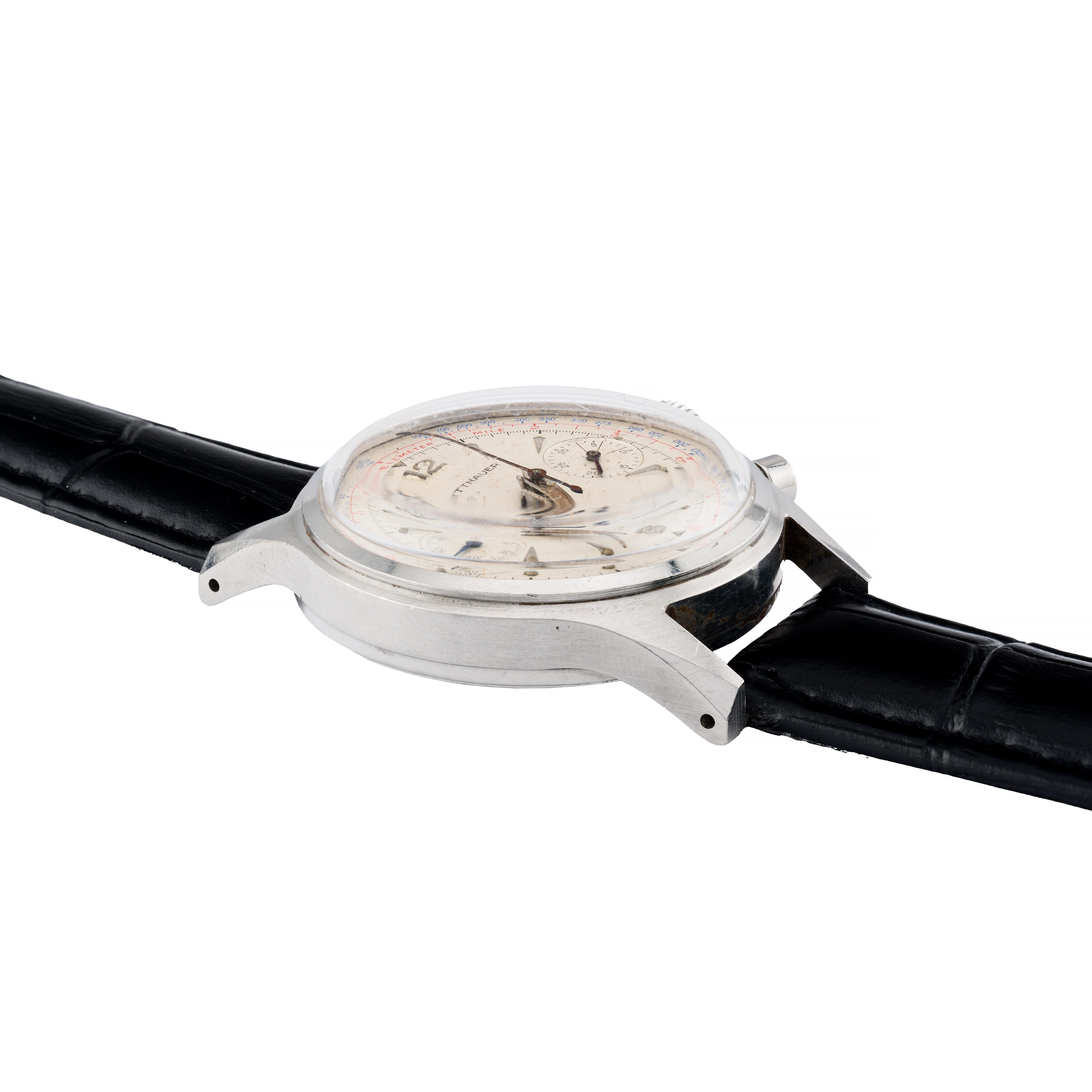Vintage Wittnauer 1950's Chronograph Reference 3256 Dual Register Venus 188 In Excellent Condition For Sale In Boston, MA