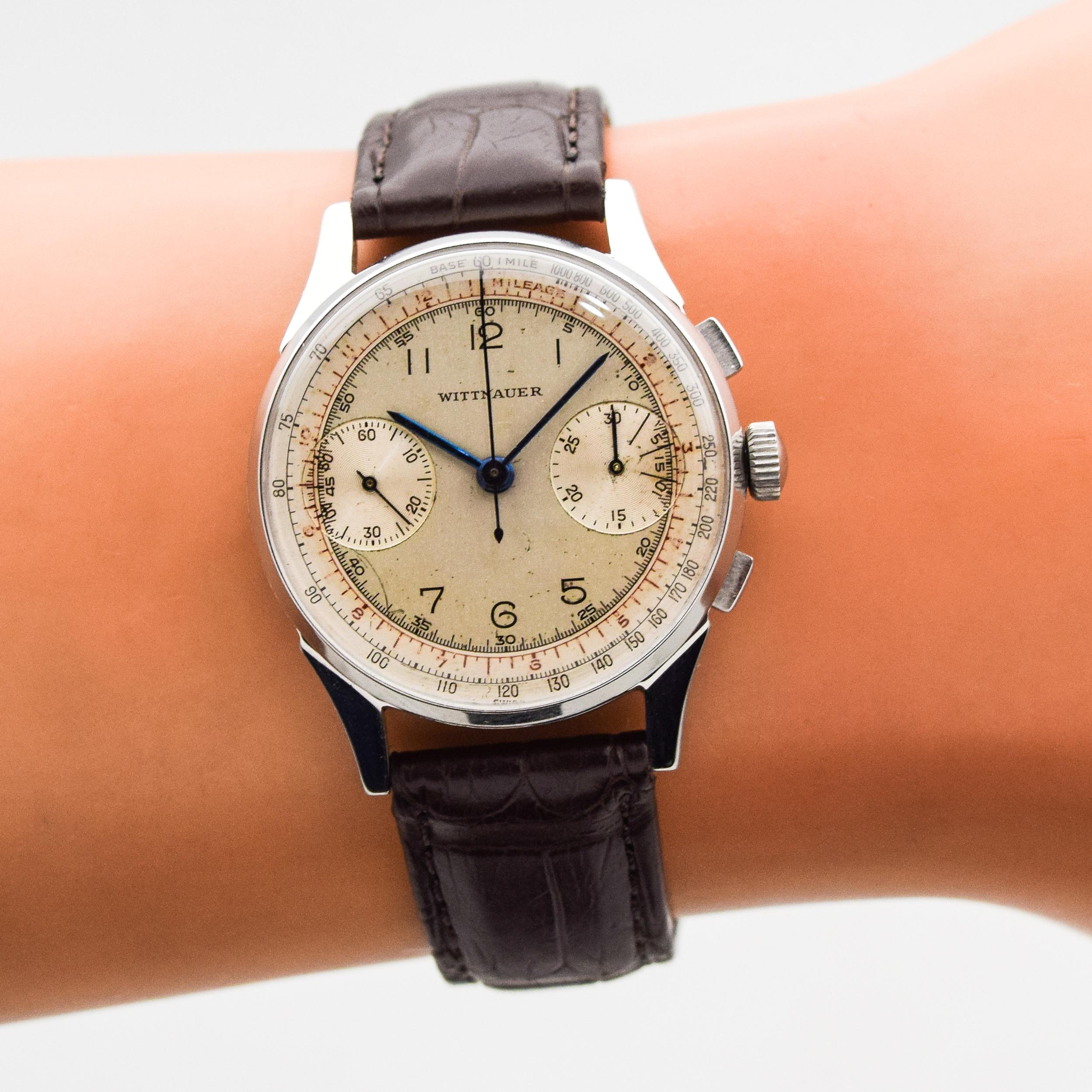 Vintage Wittnauer 2-Register Chronograph Watch, 1950s For Sale 1