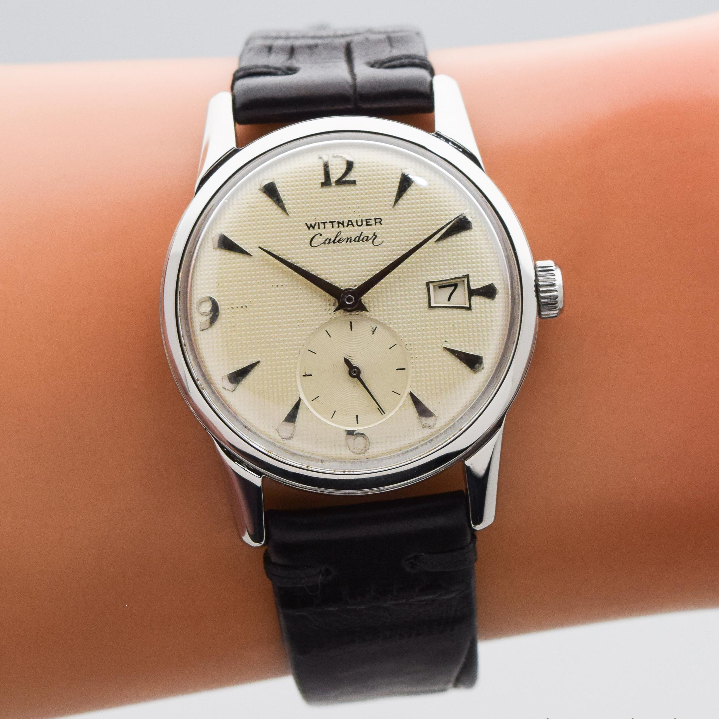 Vintage Wittnauer Calendar Stainless Steel Watch, 1960s For Sale 1