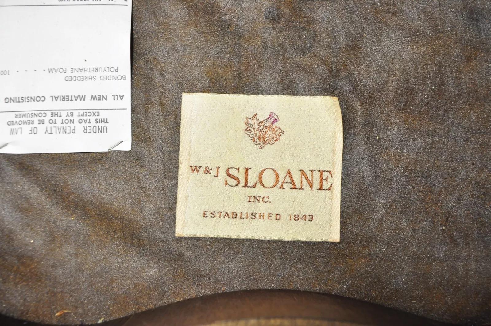 Vintage W&J Sloan English Queen Anne Style Mahogany Blue Leather Ottoman - Pair For Sale 4