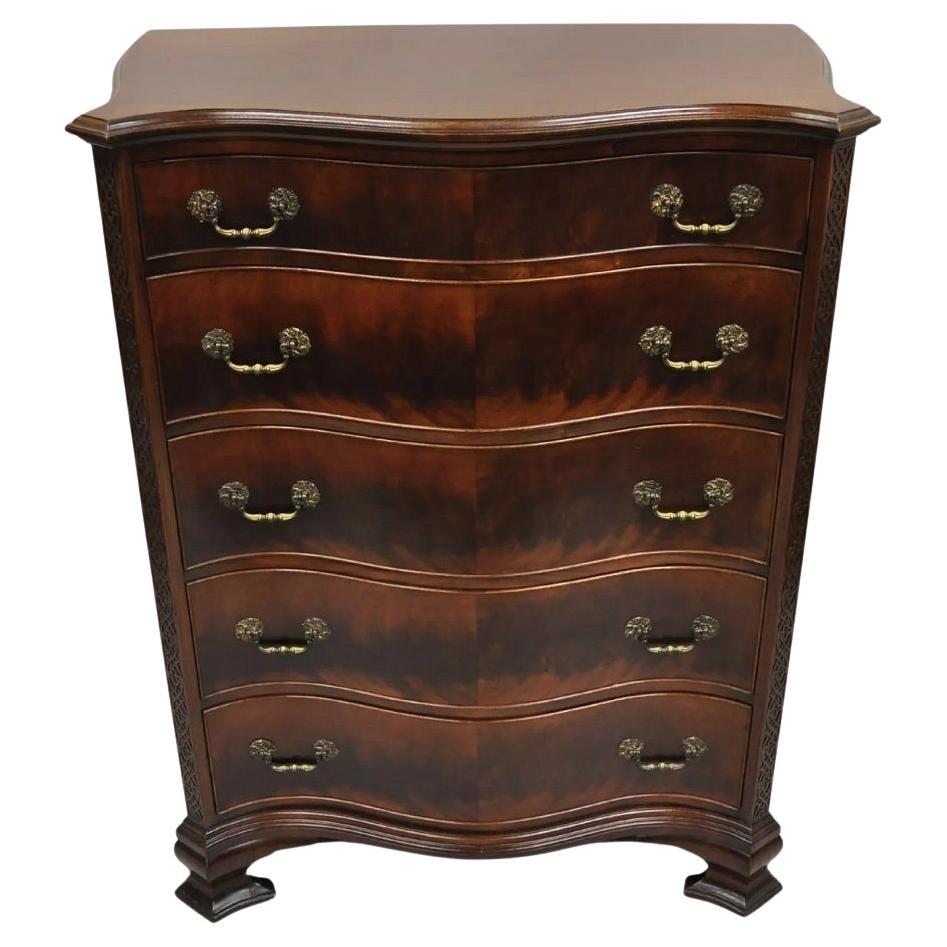 Vintage W&J Sloane Chinese Chippendale Mahogany Serpentine Tall Chest Dresser
