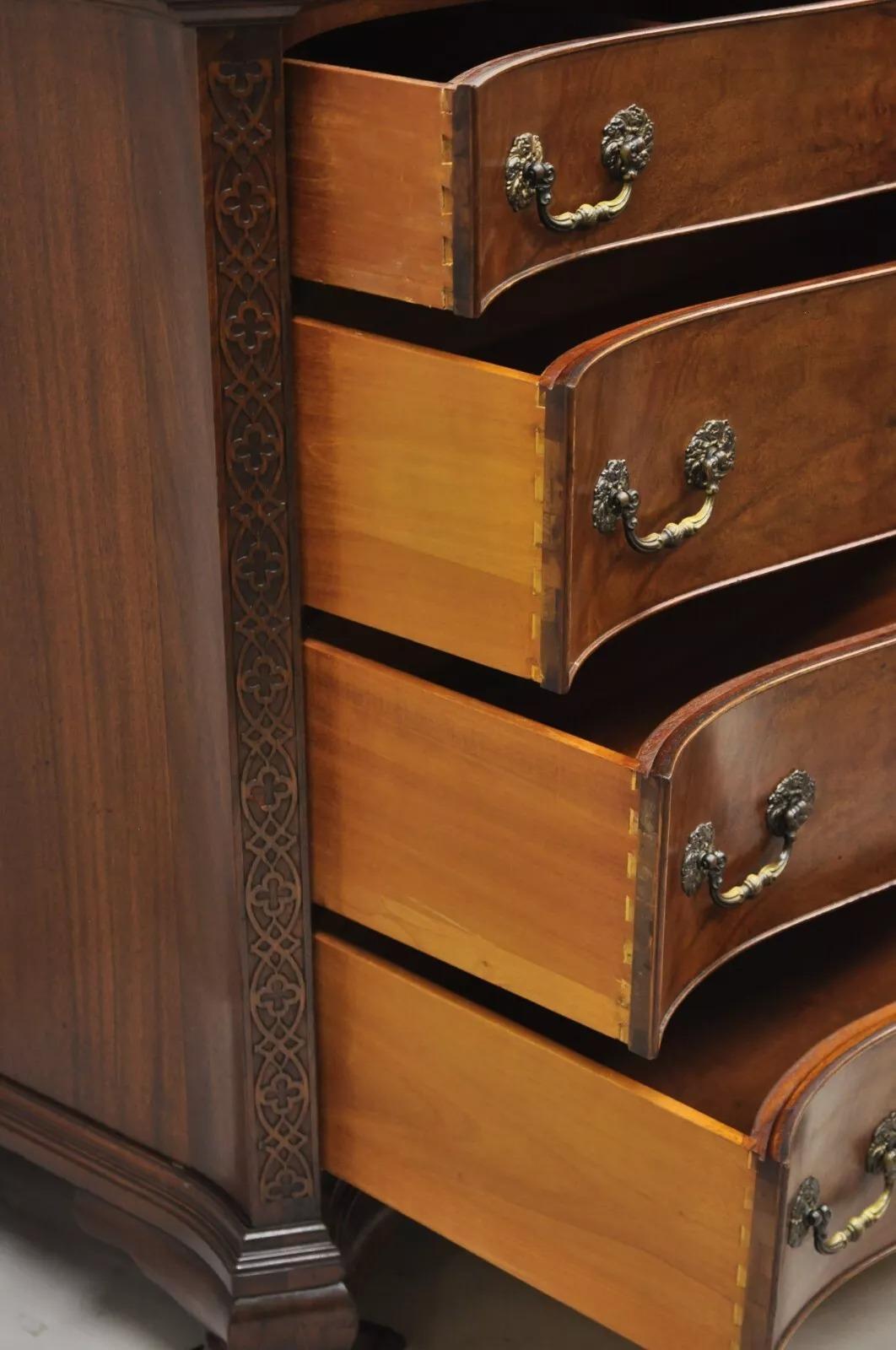 Vintage W&J Sloane Chinese Chippendale Style Mahogany Serpentine Dresser Chest 5