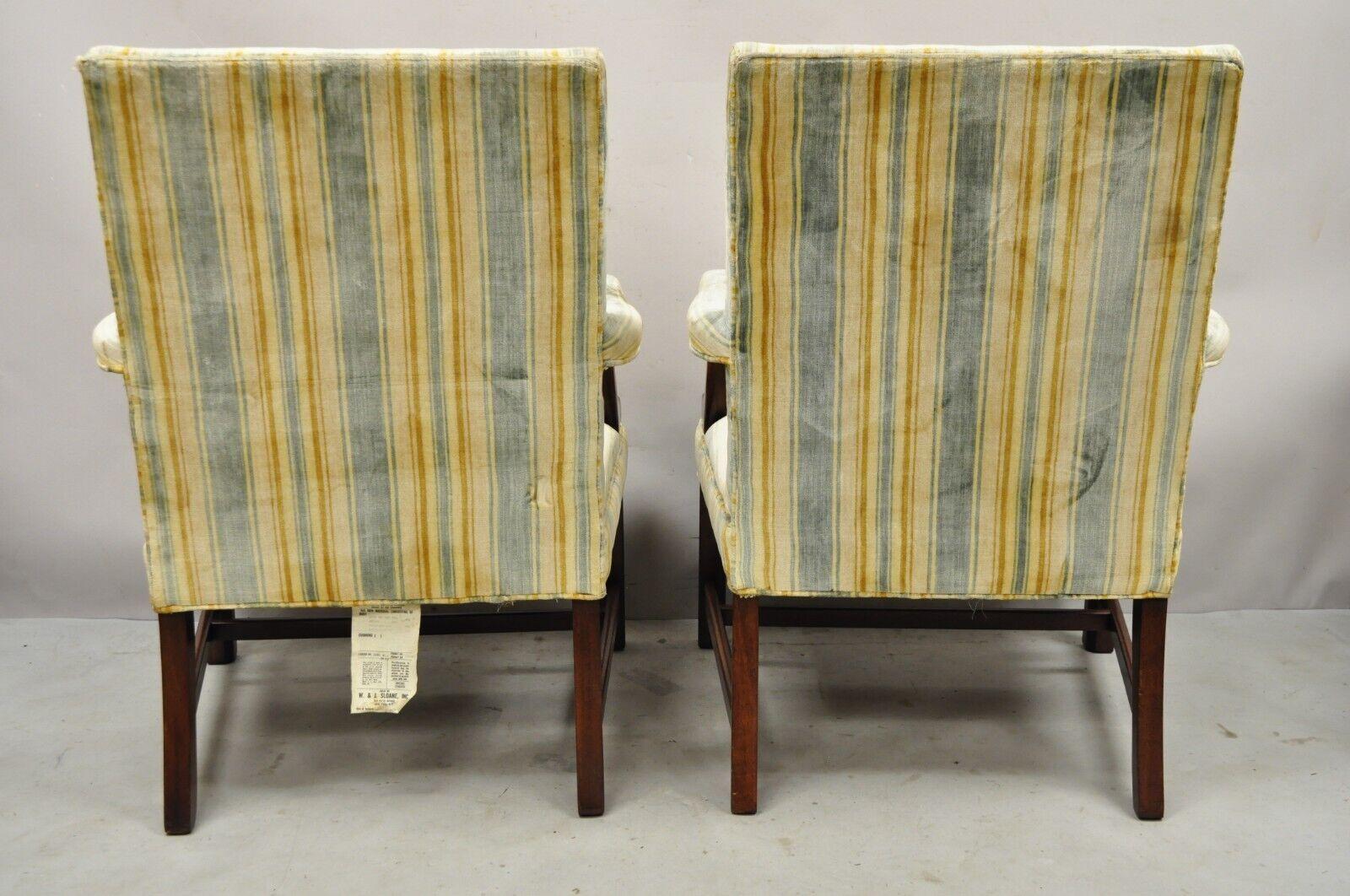 Vintage W&J Sloane Mahogany Frame Edwardian Style Library Arm Chairs - a Pair For Sale 1