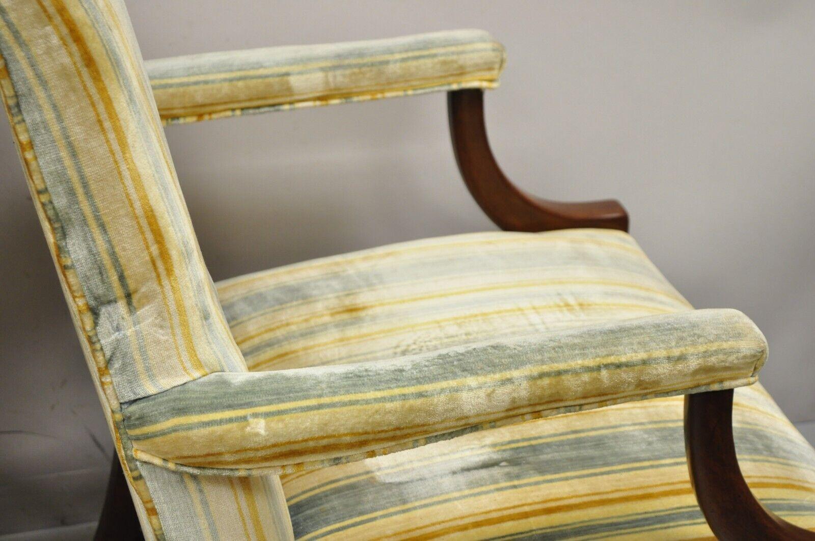 20th Century Vintage W&J Sloane Mahogany Frame Edwardian Style Library Arm Chairs - a Pair