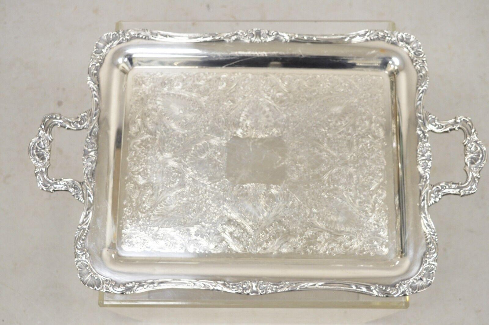 Vintage WM Rogers 290 Silver Plated Ornate Victorian Style Serving Platter Tray. Circa  Mid to Late 20th Century.
Measurements: 1.5