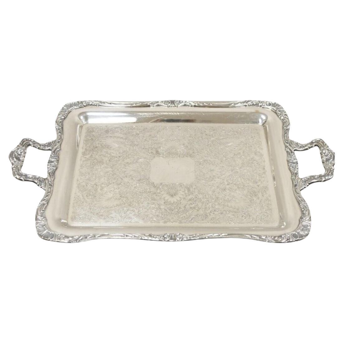 Vintage WM Rogers 290 Silver Plated Ornate Victorian Style Serving Platter Tray For Sale
