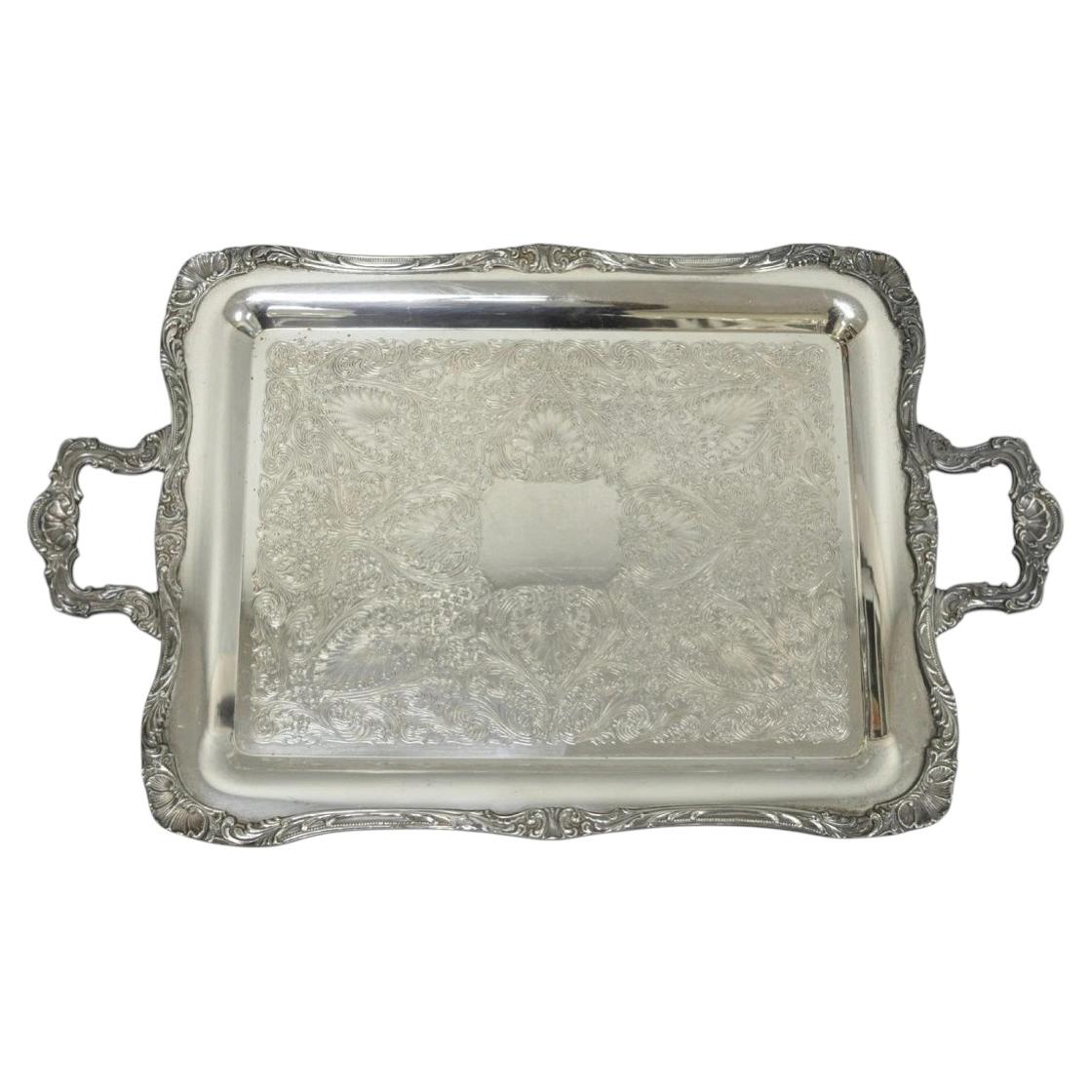 Vintage WM Rogers 290 Silver Plated Twin Handle Footed Bar Serving Platter Tray For Sale