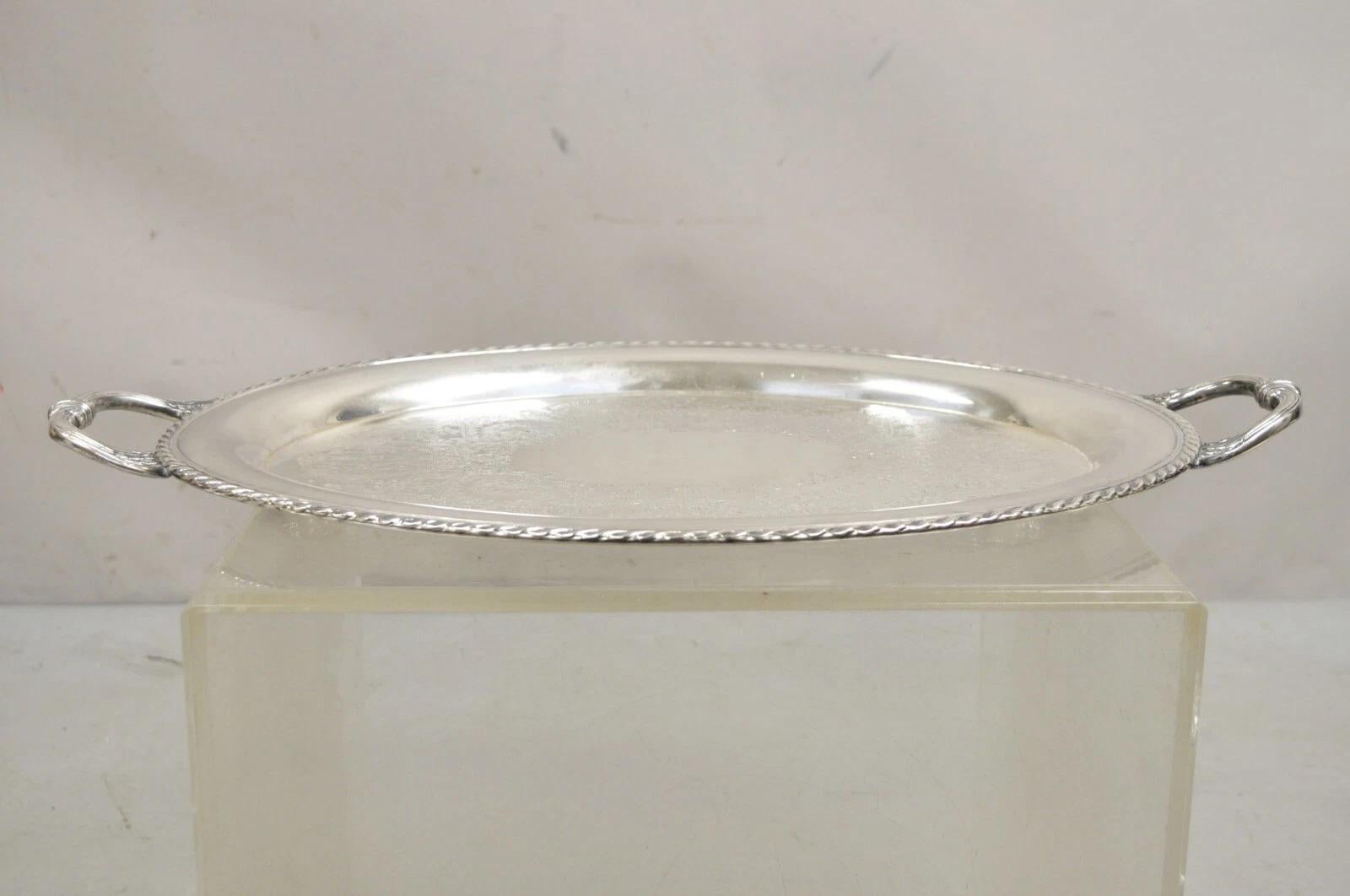Vintage WM. Rogers 481 Bandeja ovalada victoriana bañada en plata. Mediados del siglo XX. Medidas: 1,5