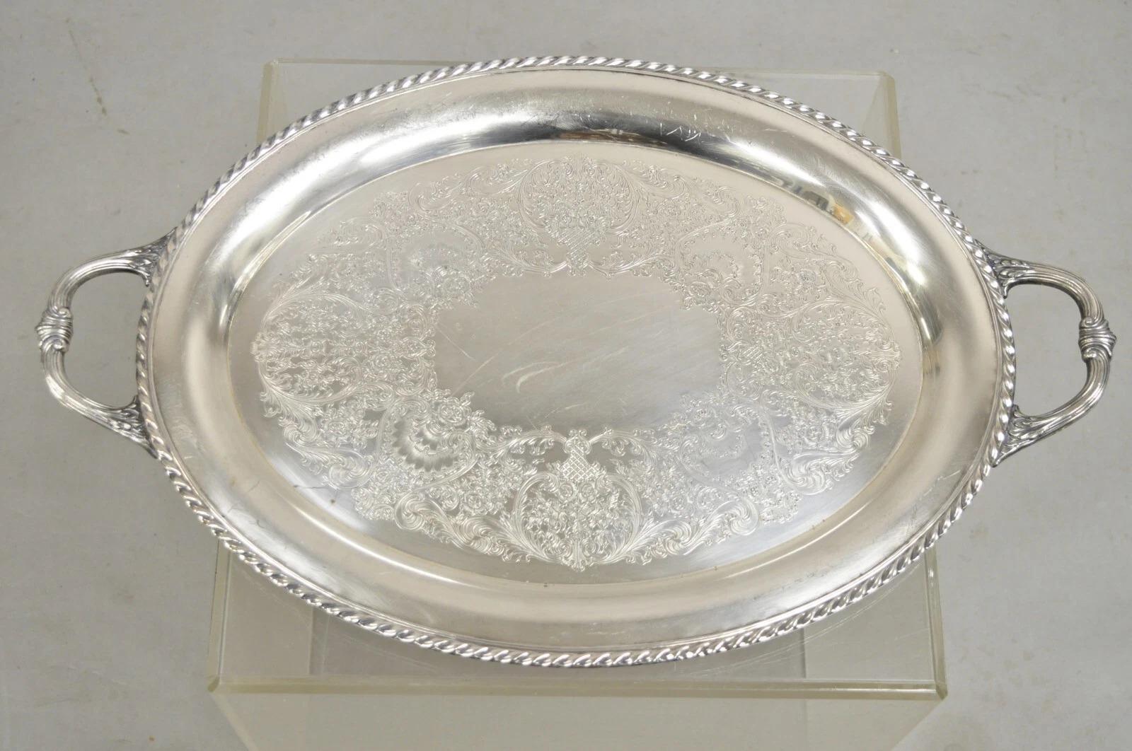 Vintage WM. Rogers 481 Bandeja ovalada victoriana plateada para servir Bandeja en venta 1