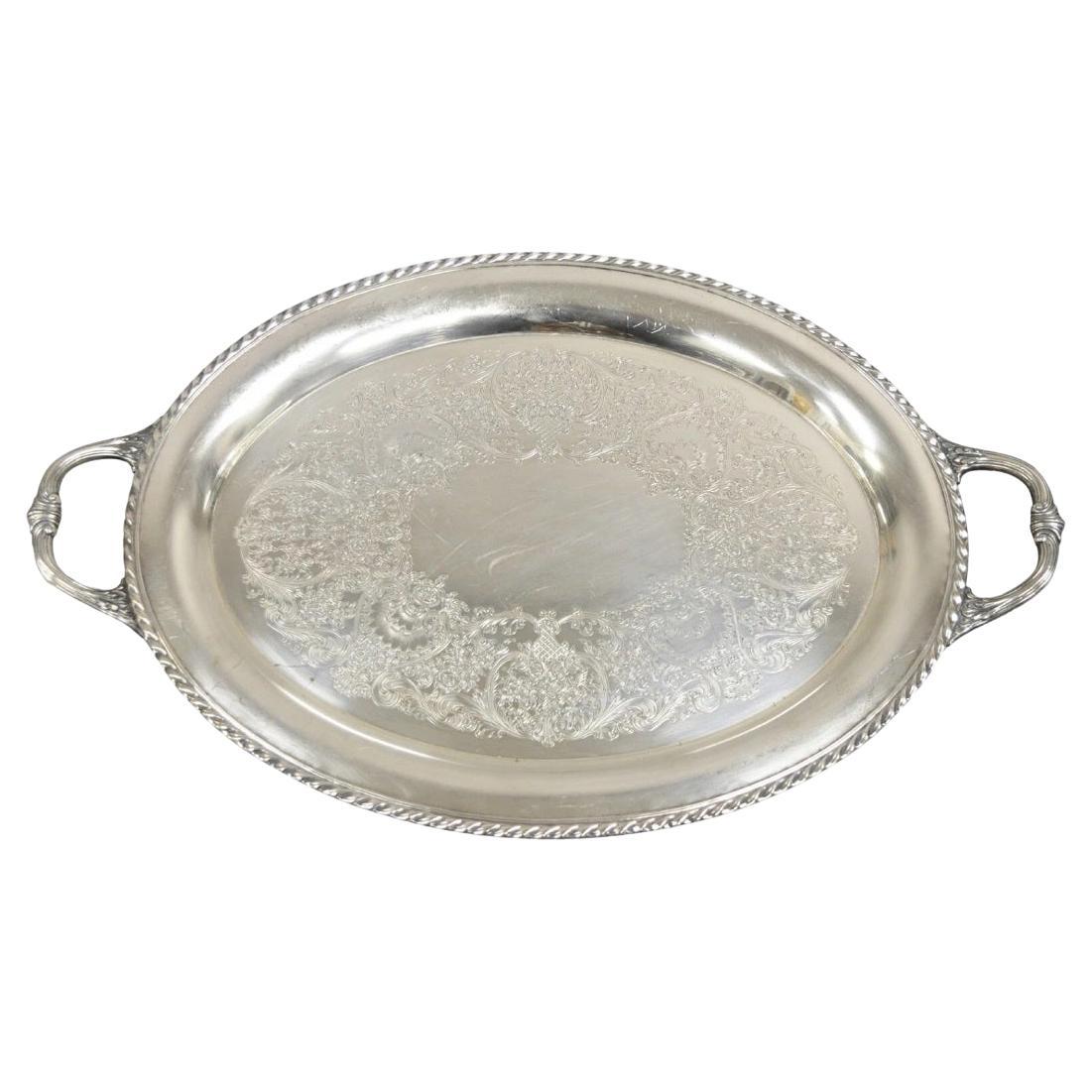Vintage WM. Rogers 481 Bandeja ovalada victoriana plateada para servir Bandeja