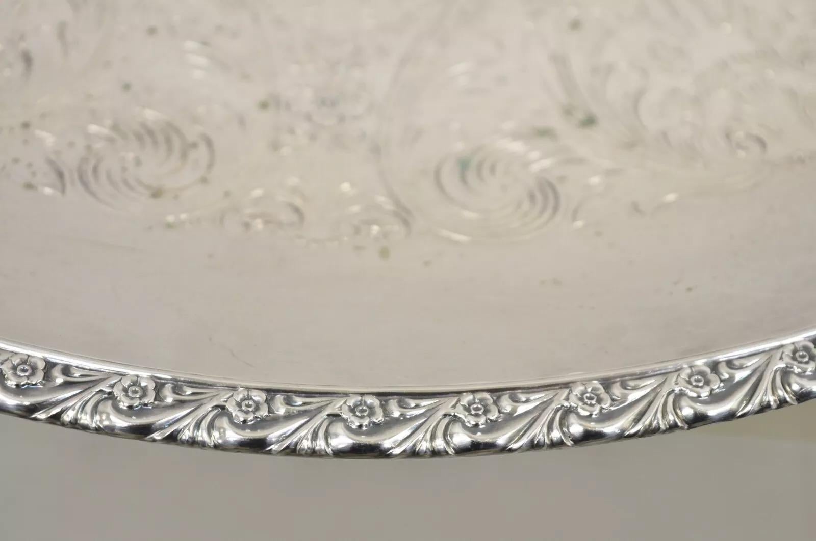 Vintage WM Rogers 767 Victorian Style Round Silver Plated Serving Platter Tray For Sale 1