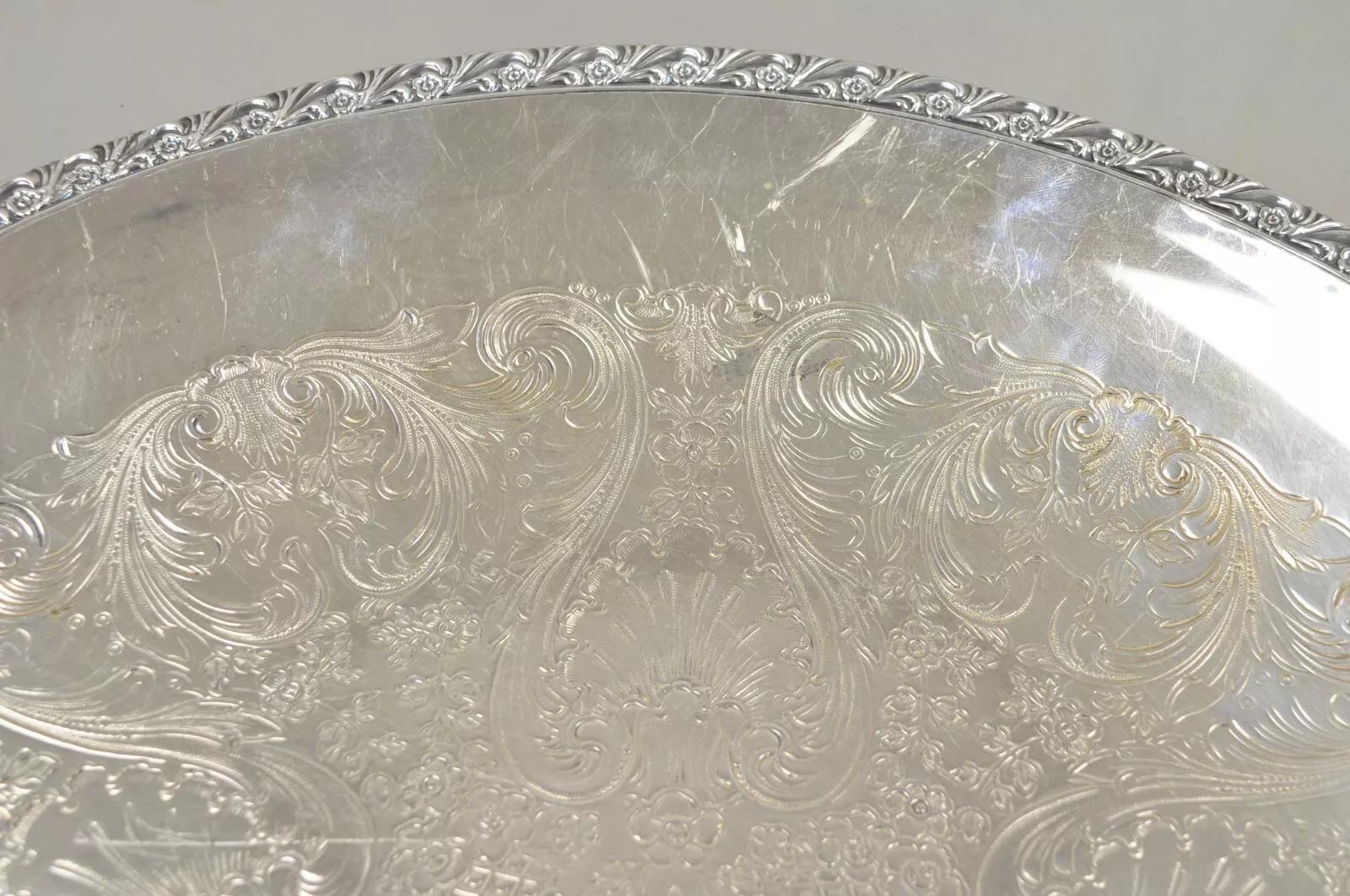 Vintage WM Rogers 767 Victorian Style Round Silver Plated Serving Platter Tray For Sale 2