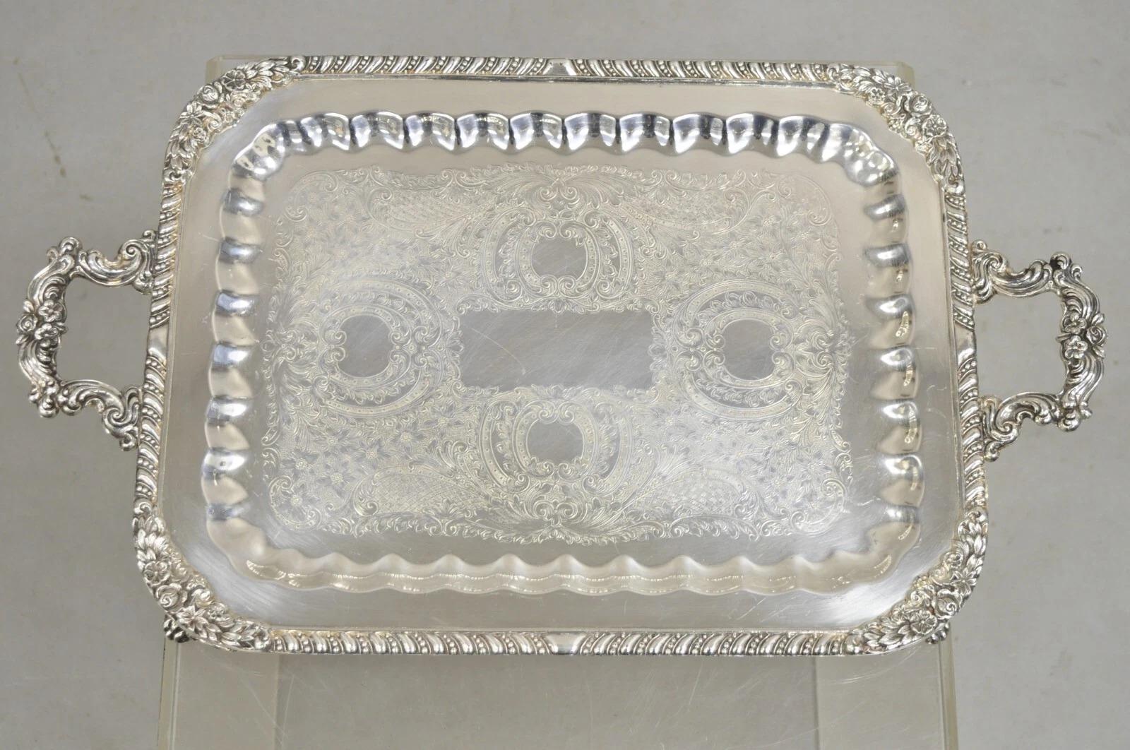 Jahrgang WM. Rogers Co. 8061 viktorianisches versilbertes Serviertablett, Tablett im Angebot 4