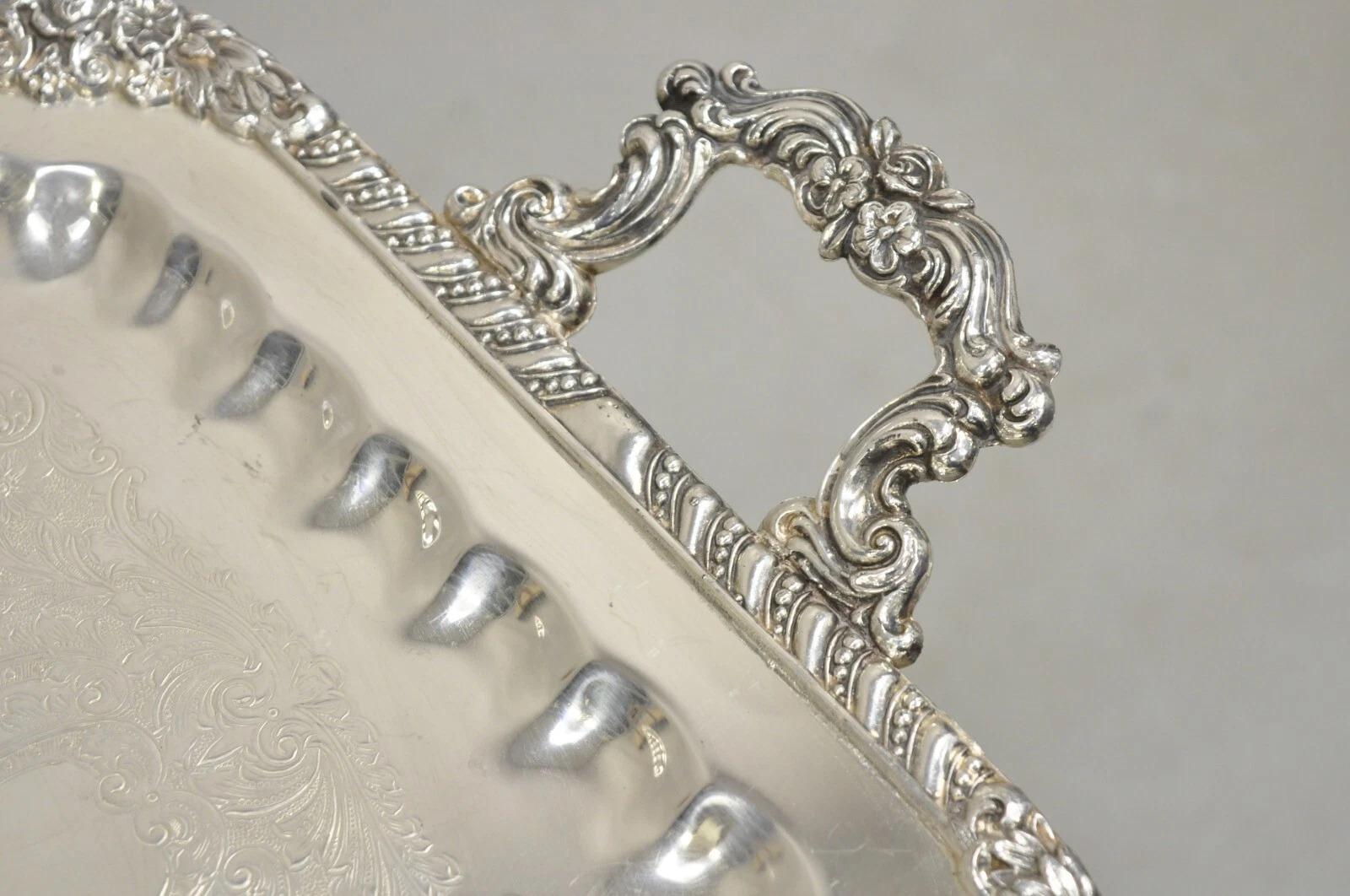 Jahrgang WM. Rogers Co. 8061 viktorianisches versilbertes Serviertablett, Tablett (Unbekannt) im Angebot