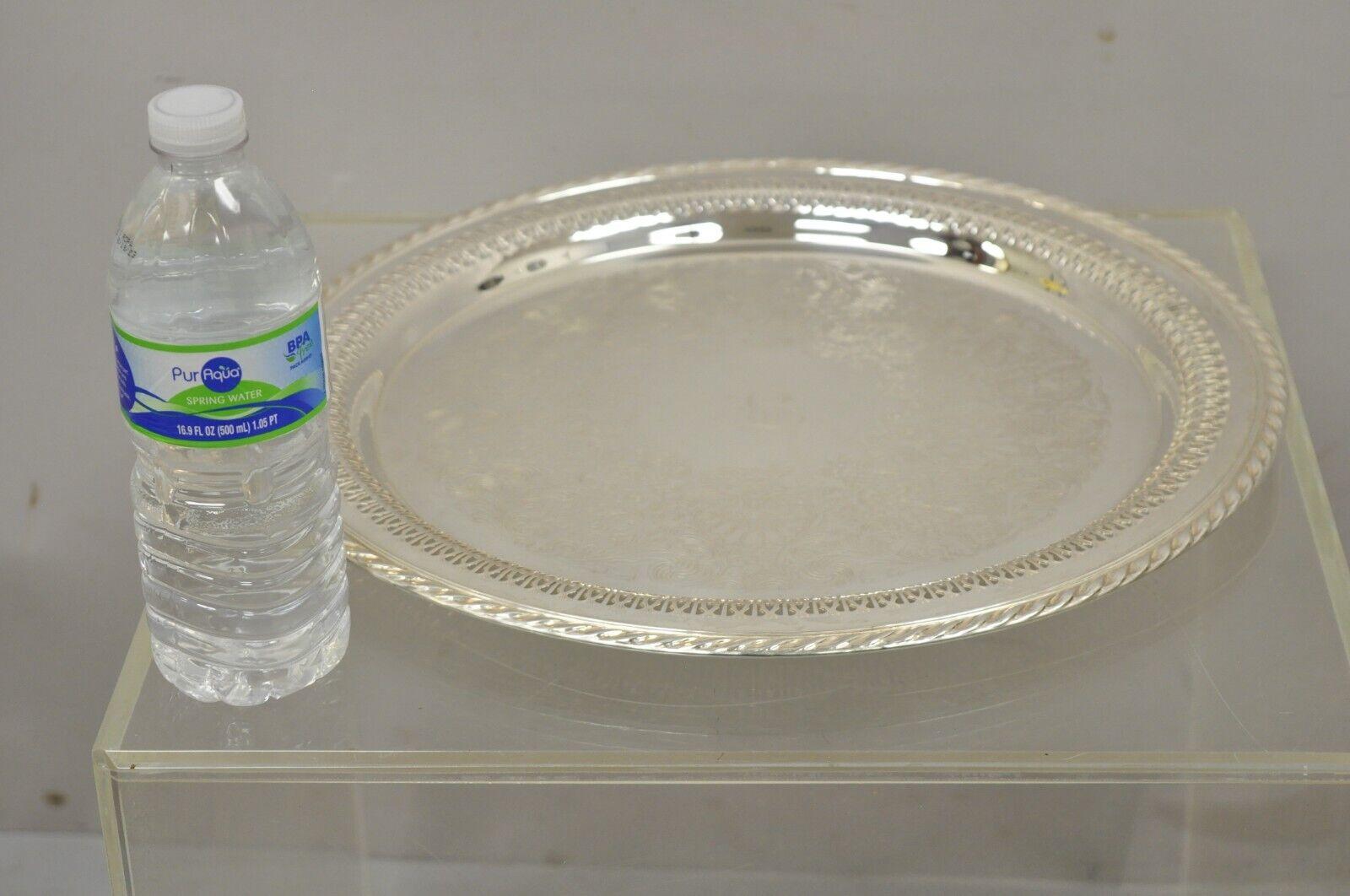 Vintage Wm Rogers Regency Style Silver Plated Round Serving Tray Platter 1