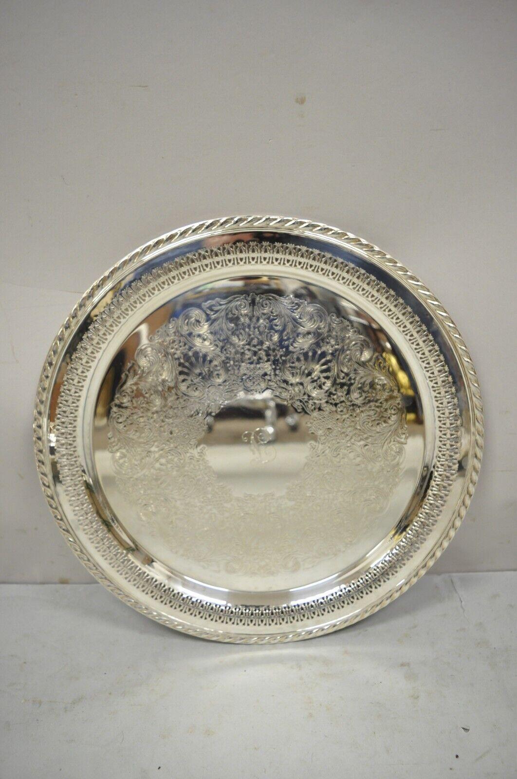 Vintage Wm Rogers Regency Style Silver Plated Round Serving Tray Platter 2