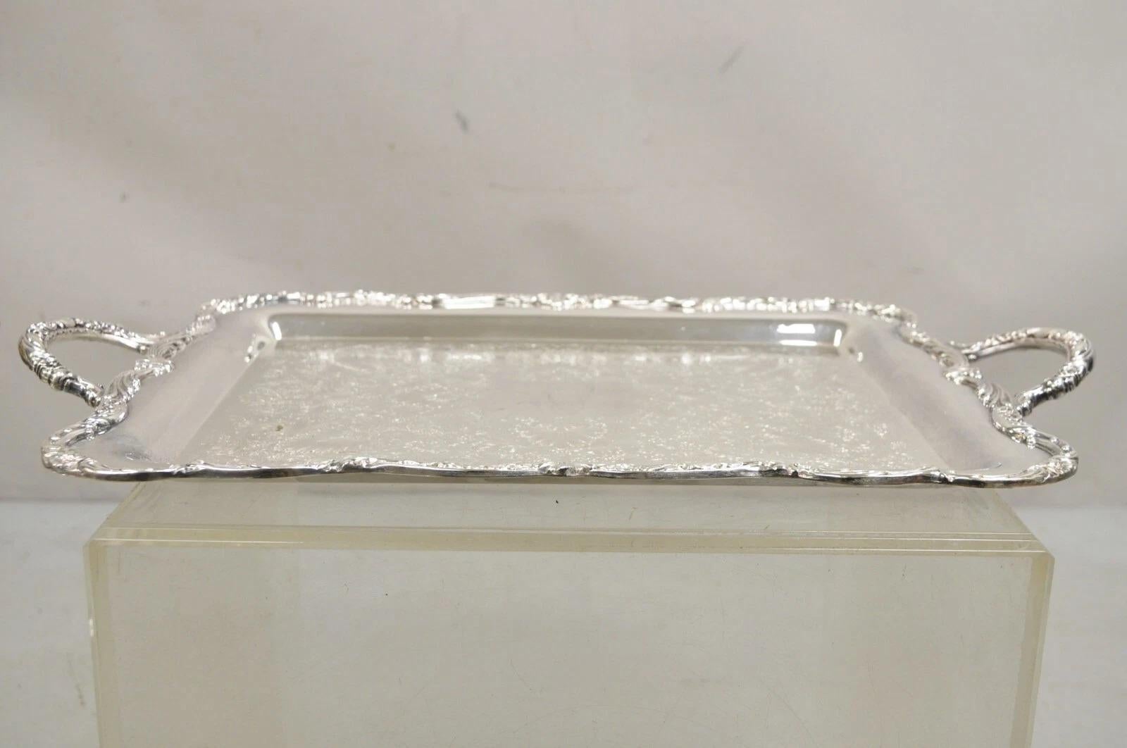 Vintage WM Rogers Silver Plated Victorian Twin Handle Serving Platter Tray. Circa Late 20th Century. Measurements: 1.5