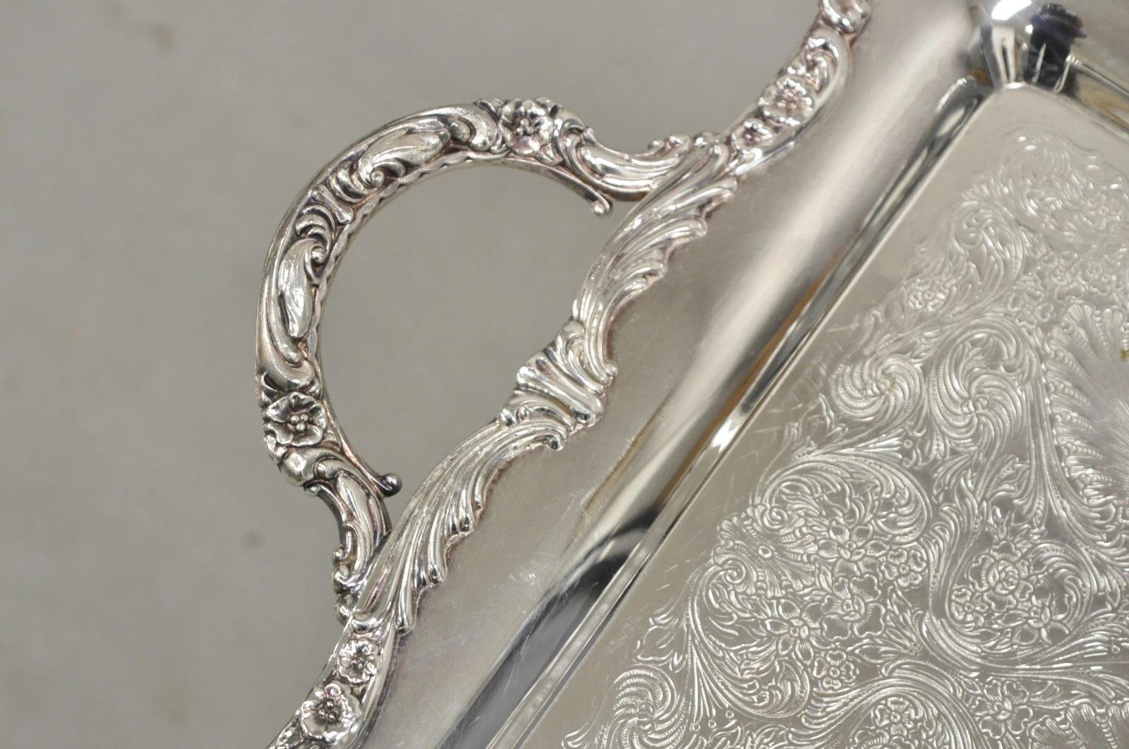 Unknown Vintage WM Rogers Silver Plated Victorian Twin Handle Serving Platter Tray For Sale