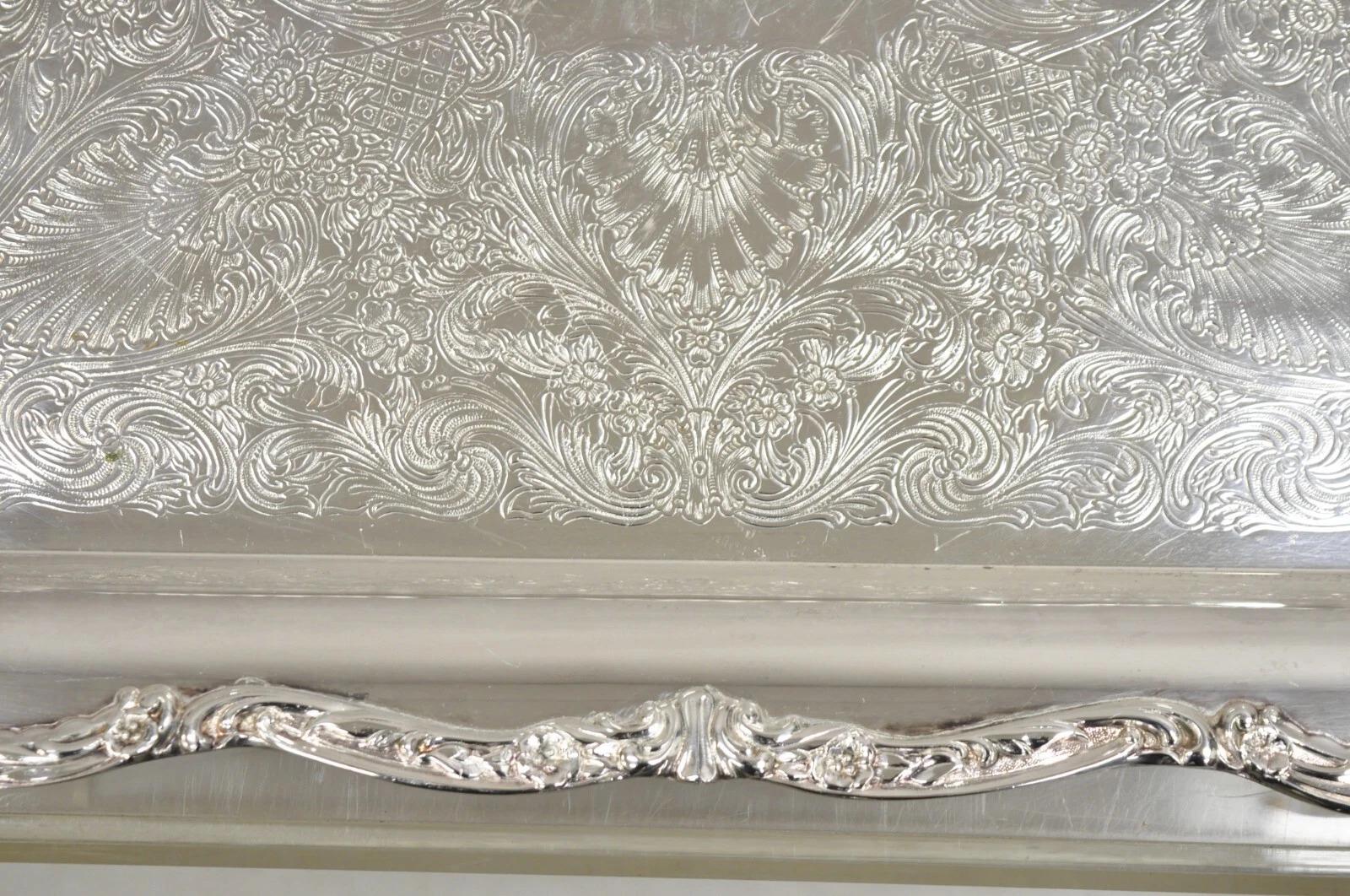 20th Century Vintage WM Rogers Silver Plated Victorian Twin Handle Serving Platter Tray For Sale