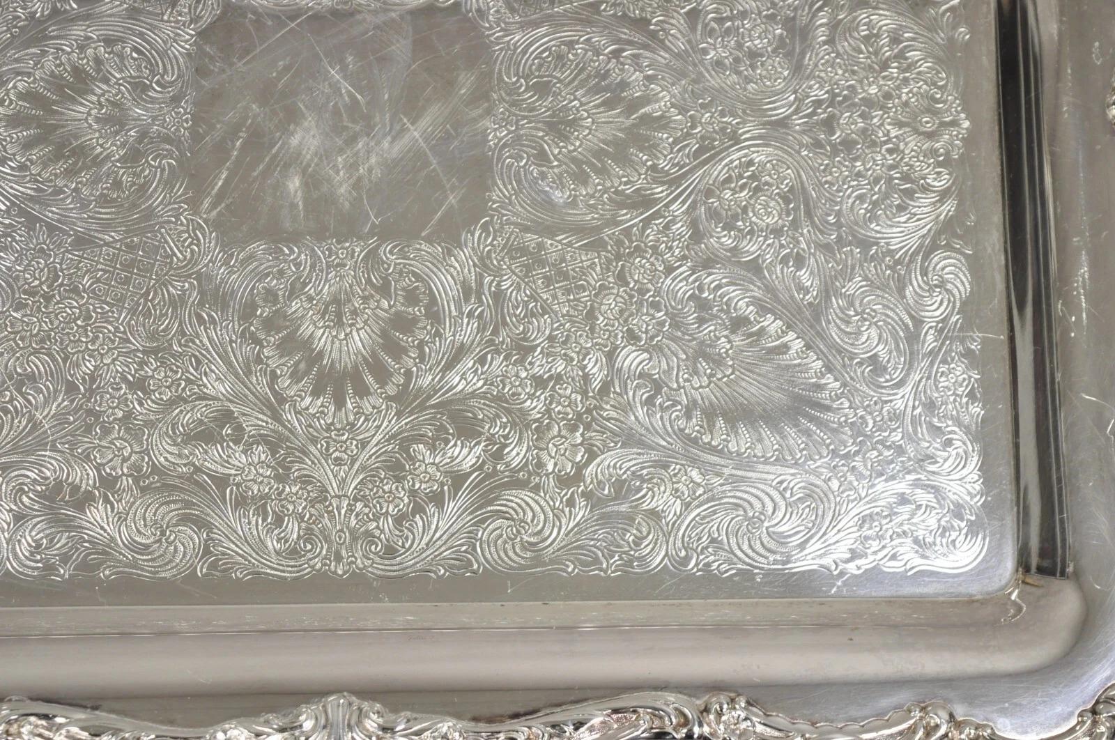 Vintage WM Rogers Silver Plated Victorian Twin Handle Serving Platter Tray For Sale 2