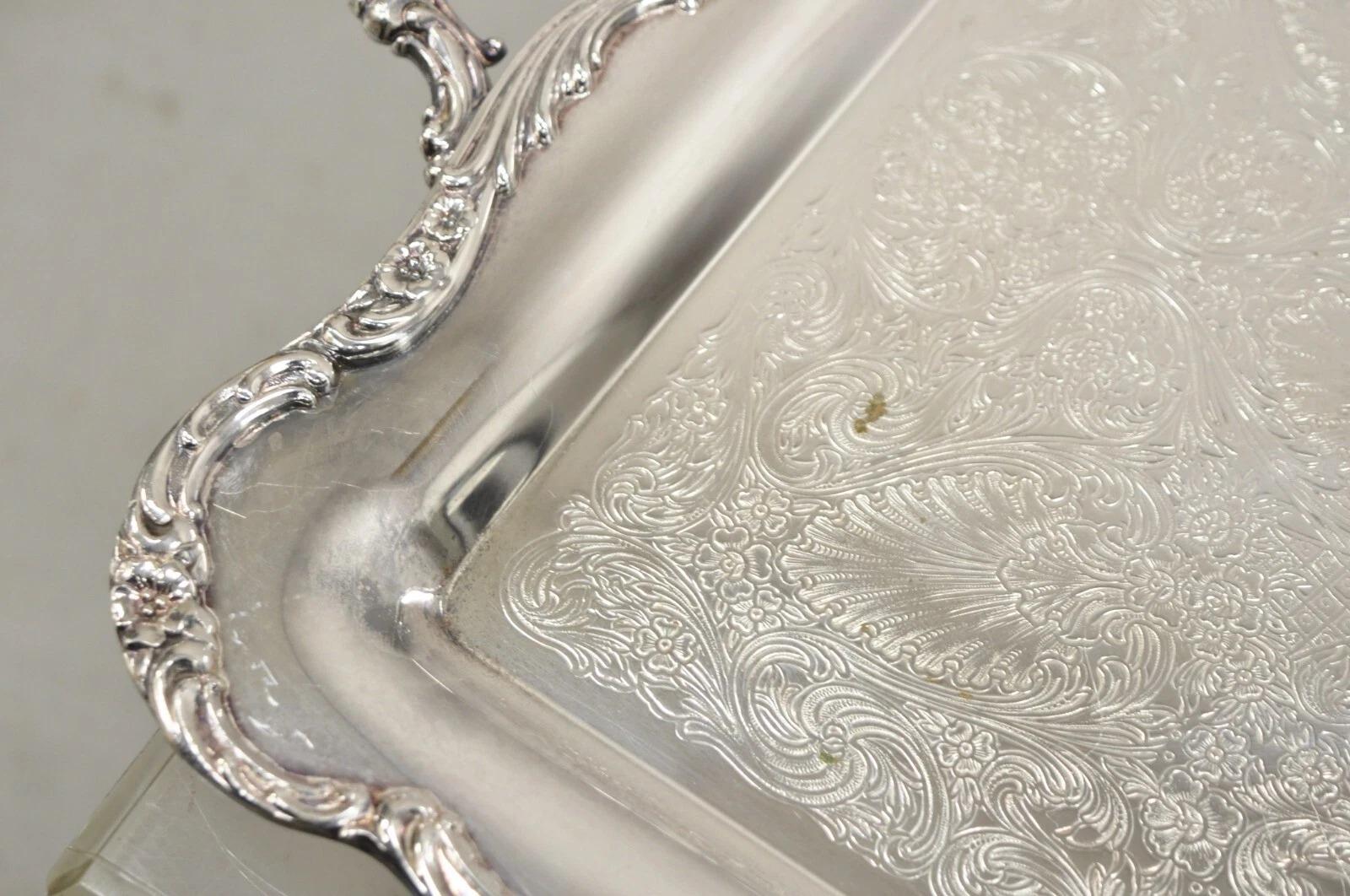 Vintage WM Rogers Silver Plated Victorian Twin Handle Serving Platter Tray For Sale 3