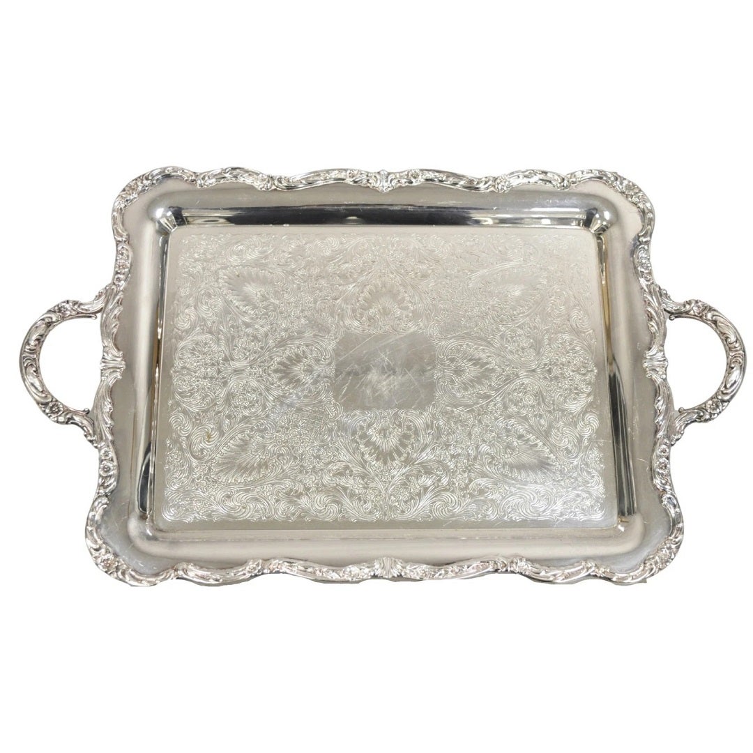 Vintage WM Rogers Bandeja Victoriana con Dos Asas para Servir Bandeja