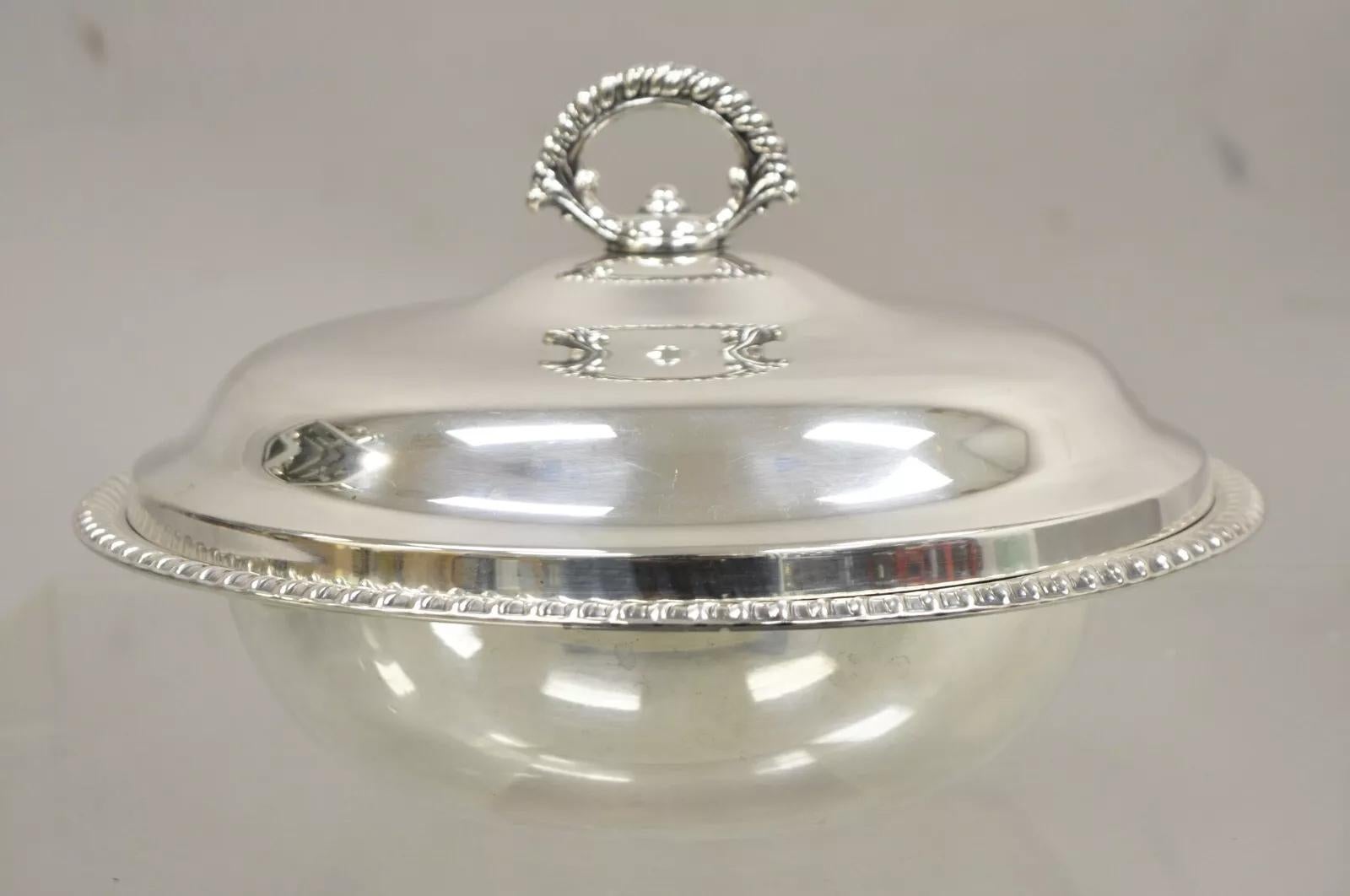 Vintage WMA Rogers Victorian Style Round Silver Plated Covered Casserole Dish. Circa Late 20th Century. Measurements: 7