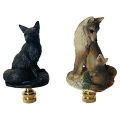 Vintage Wolf Figurines Lamp Finials
