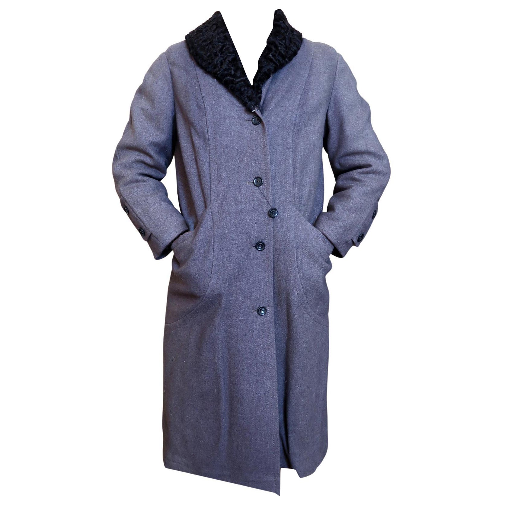Manteau Vintage Femme avec Col Karakul : Classic 1970 Elegance, 1J88