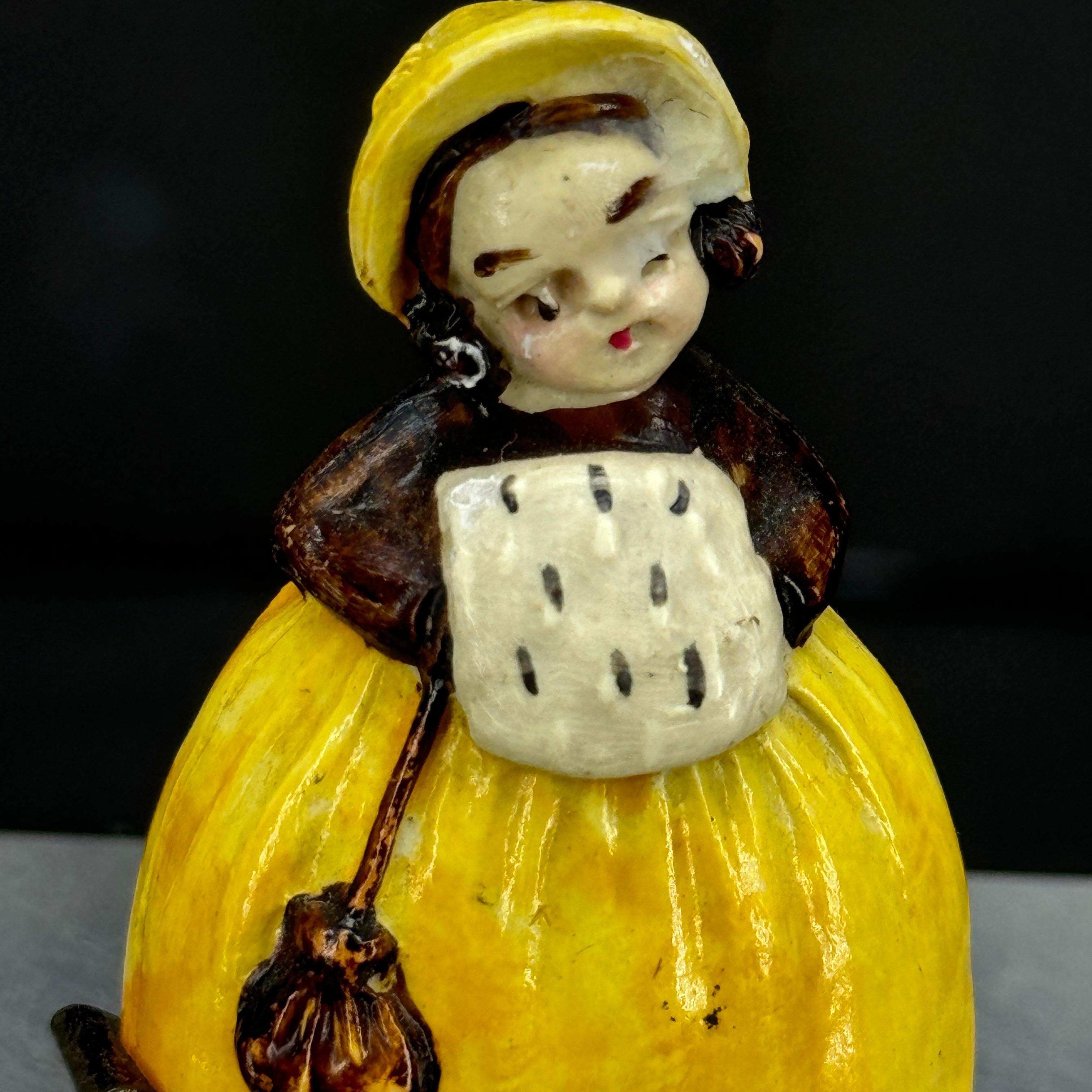 Plastic Vintage Woman Figurine Lady Sewing Tailor Tape Measure For Sale