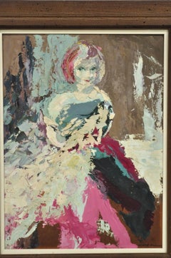 Vintage "Woman in Dress" Oil on Board Abstract Framed Painting, Signed
