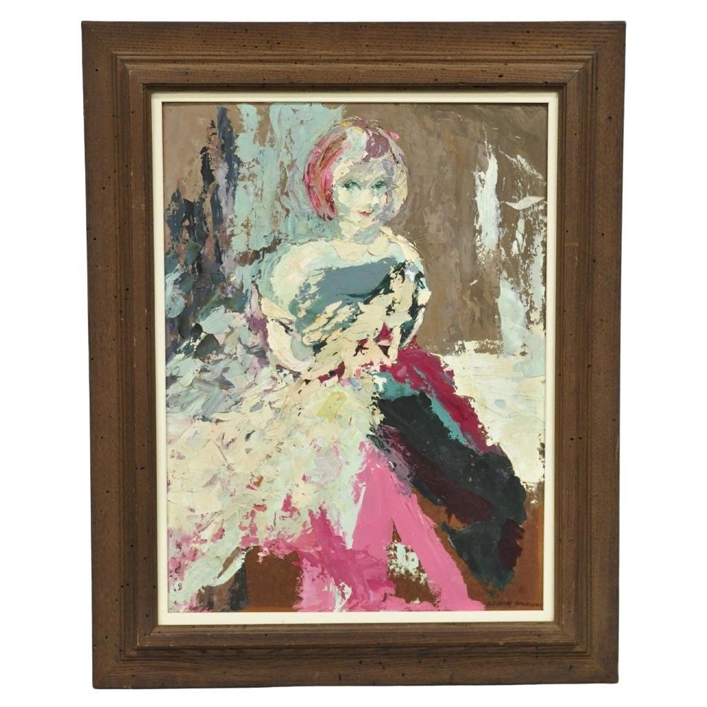 Vintage "Woman in Dress" Oil on Board Abstract Framed Painting, Signed