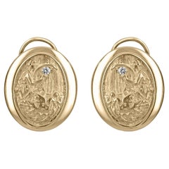 Boucles d'oreilles vintage Woman & The Geese épaisses en or massif et diamants 14 carats