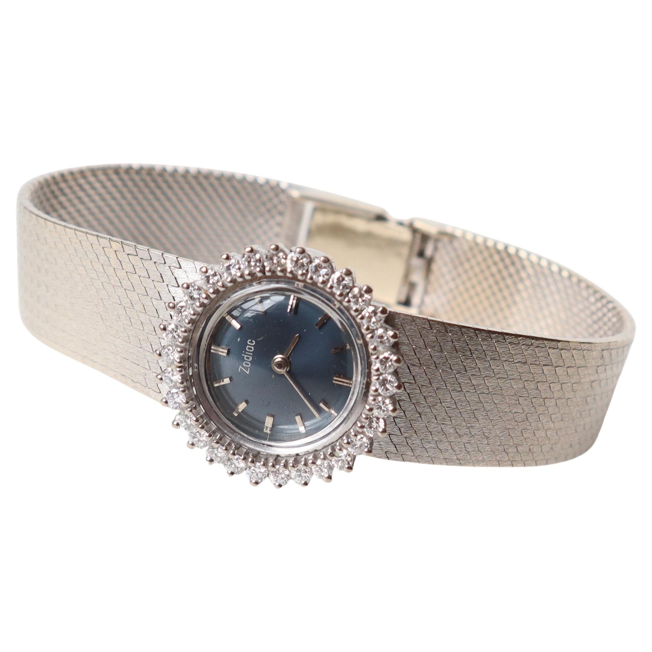 Vintage Frau Uhr in 18K Weißgold Diamanten CIRCA 1960 Zodiac Marke