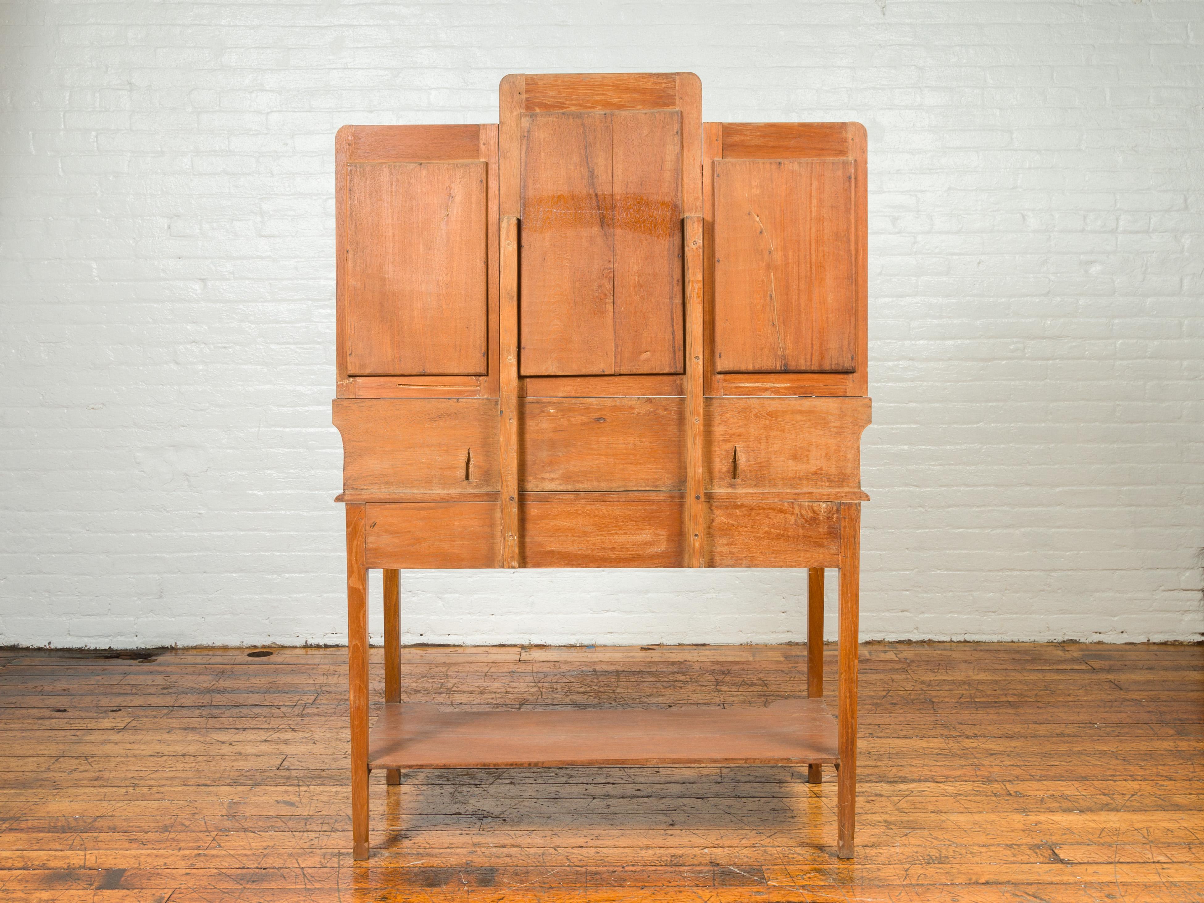Indonesian Vintage Woman's Vanity with Mirrored Panels, Single Drawer and Lower Shelf For Sale