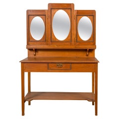 Vintage Woman's Vanity with Mirrored Panels, Single Drawer and Lower Shelf