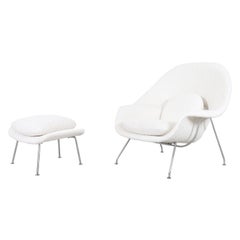 Sedia e ottomana vintage "Womb" Bouclé di Eero Saarinen per Knoll