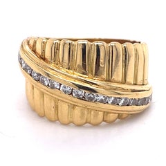 Vintage Women Wedding Band, 0.30CT Diamond, 18k Yellow Gold, Gold Statement Ring