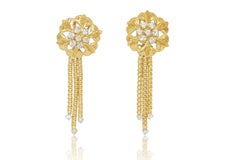 Vintage Womens 2ct Diamond & 18K Gold Dangle Earrings